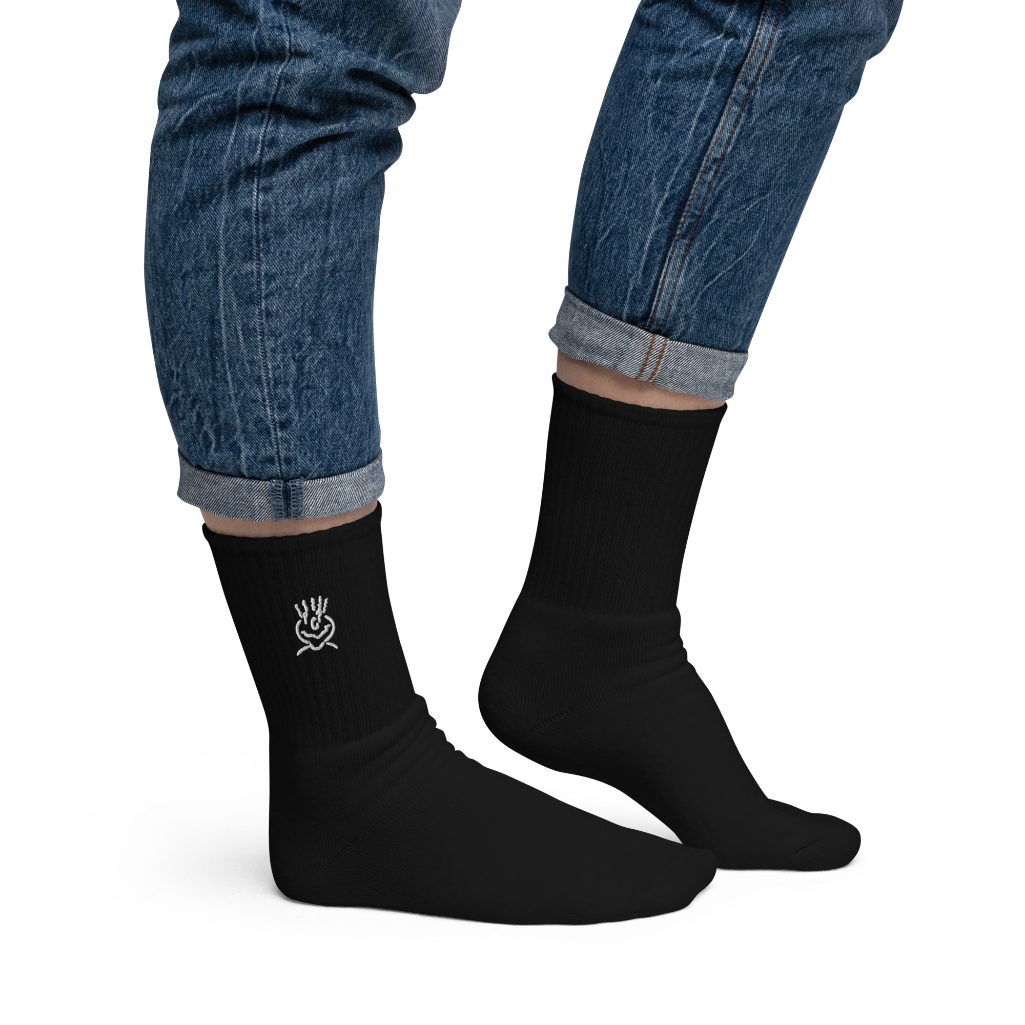 Embroided Black Middle Length Socks