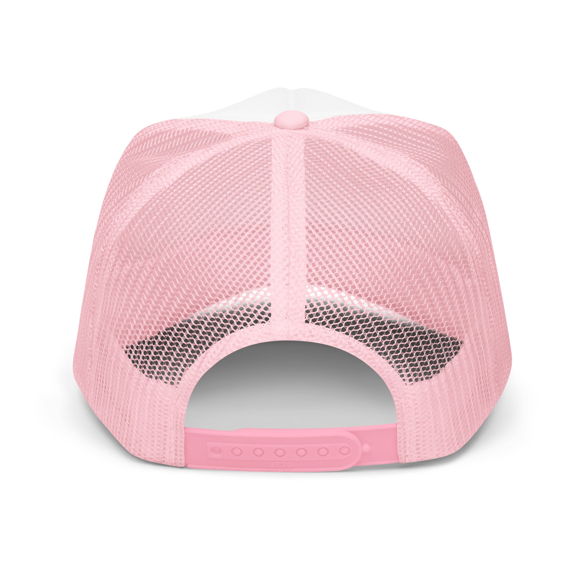 Michelle Mishkin Foam Trucker Embroidered Hat Pink & White