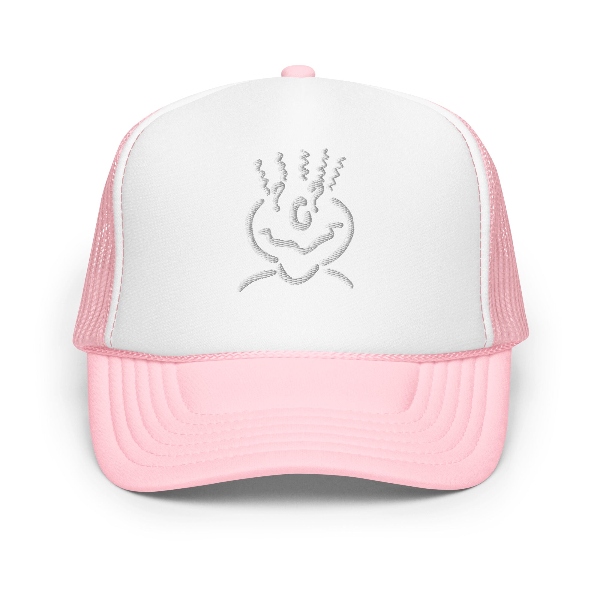 Michelle Mishkin Foam Trucker Embroidered Hat Pink & White