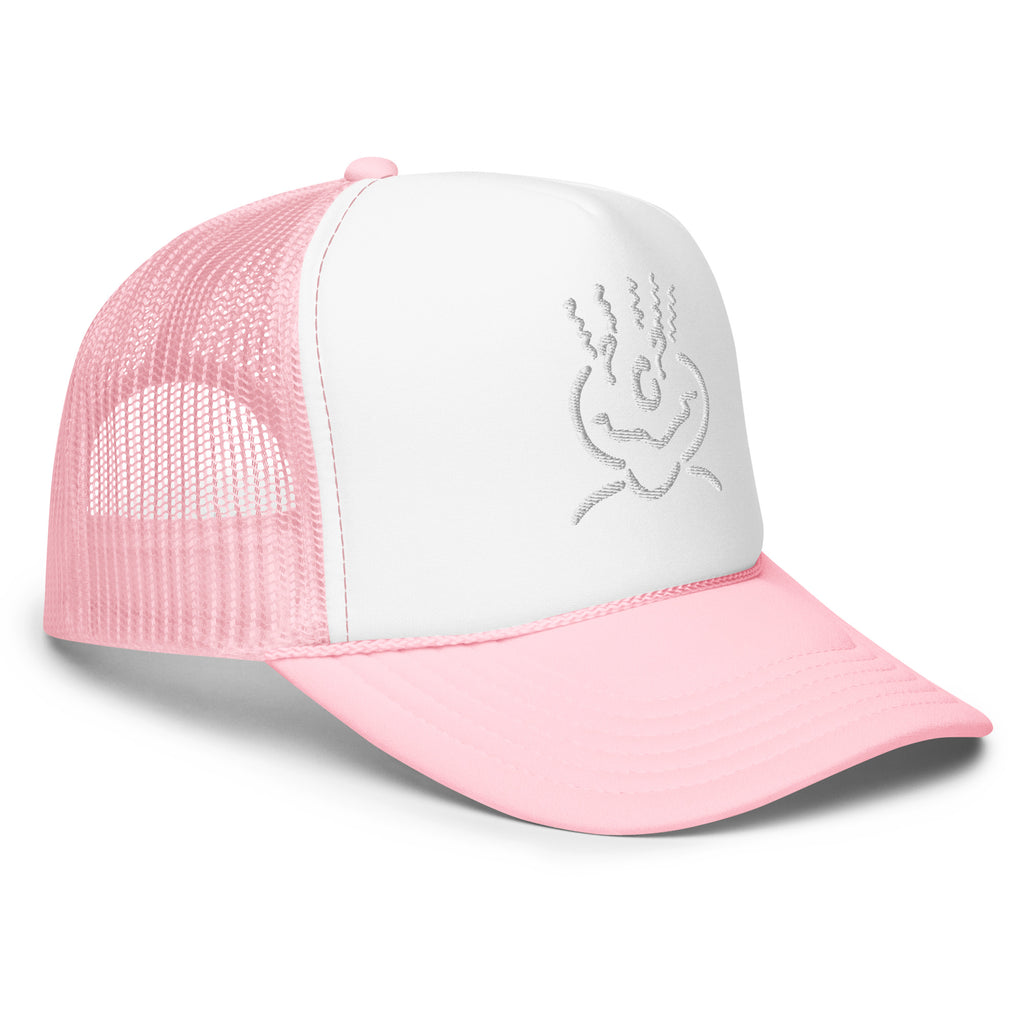 Michelle Mishkin Foam Trucker Embroidered Hat Pink & White
