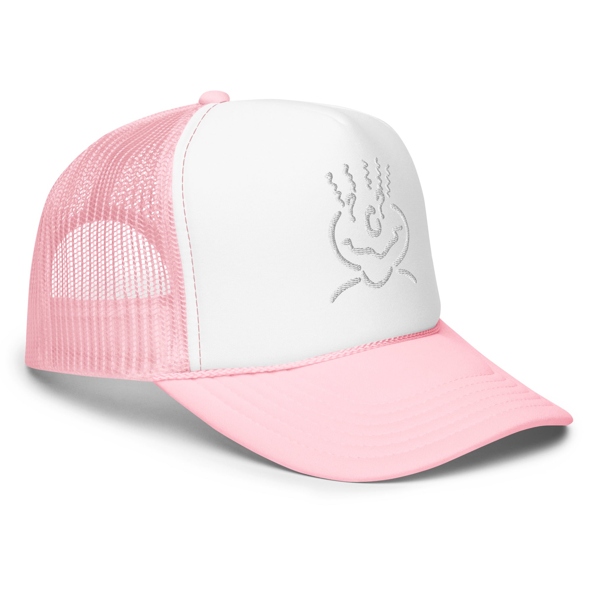 Michelle Mishkin Foam Trucker Embroidered Hat Pink & White