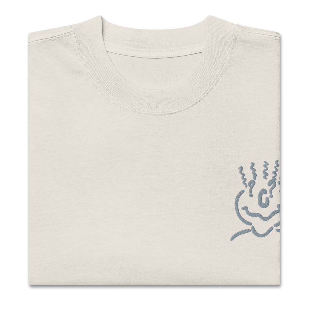 Embroidered Oversized T-Shirt Unisex Beige