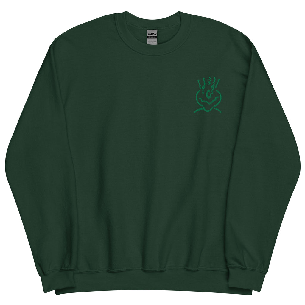 Michelle Mishkin Cotton Embroided Crewneck Sweater Unisex Forest Green