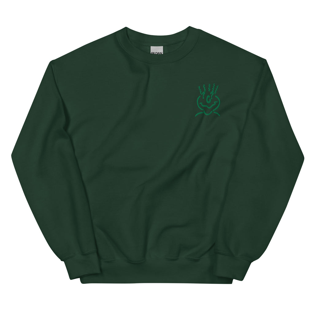 Michelle Mishkin Cotton Embroided Crewneck Sweater Unisex Forest Green