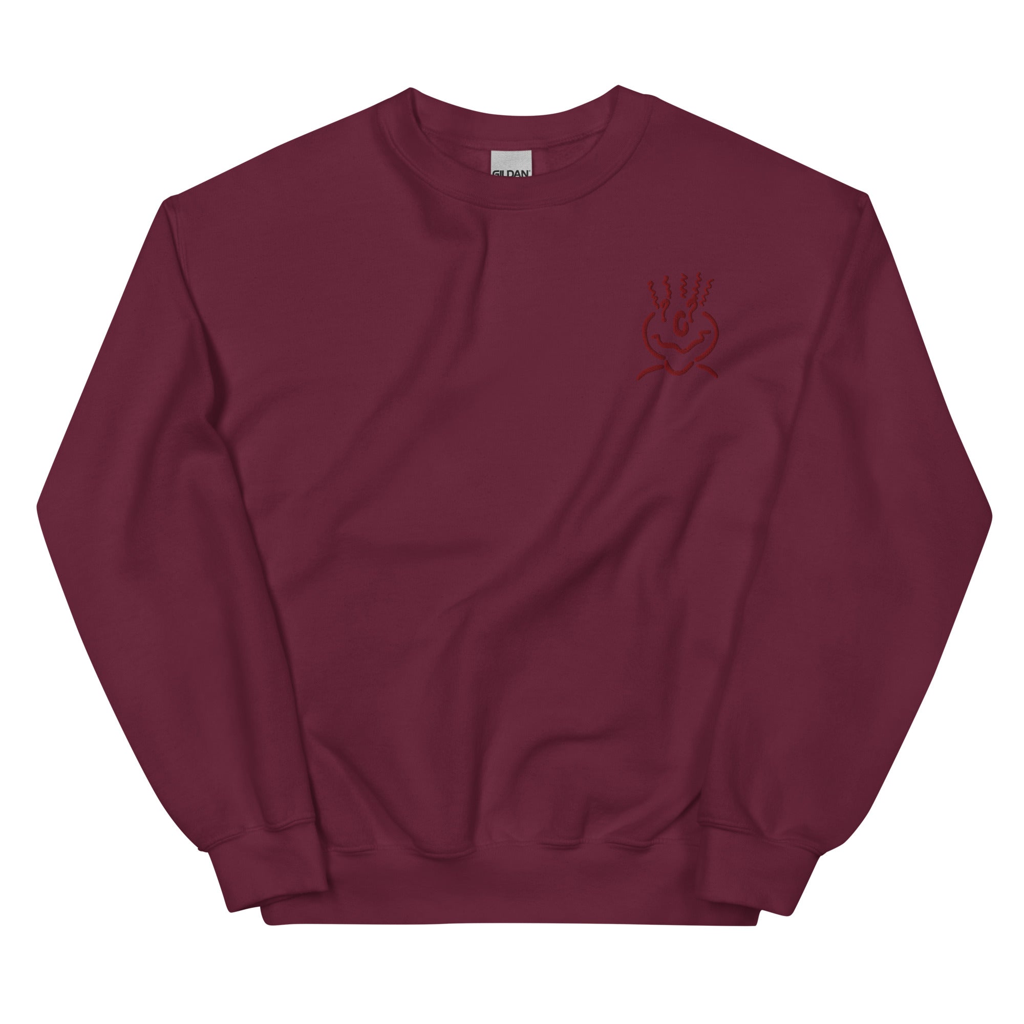 Cotton Embroided Crewneck Sweater Unisex Burgundy