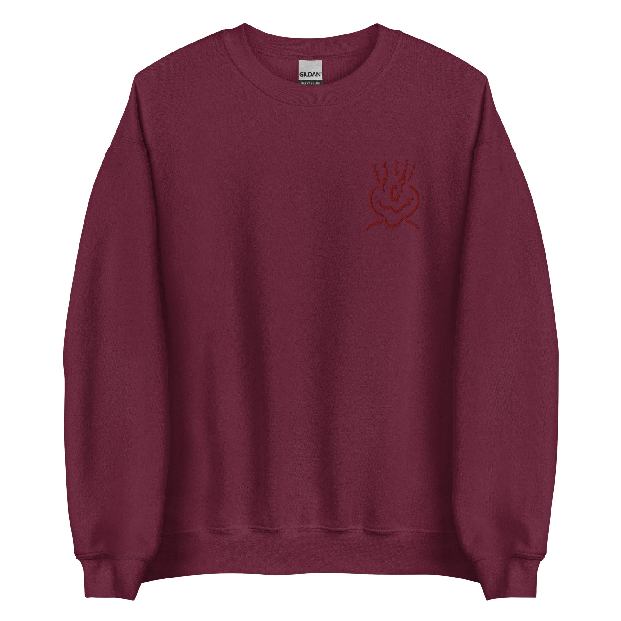 Cotton Embroided Crewneck Sweater Unisex Burgundy