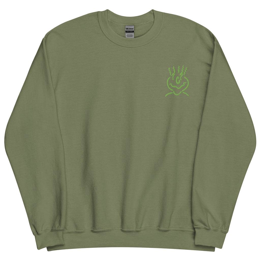 Michelle Mishkin Cotton Embroided Crewneck Sweater Unisex Olive Green